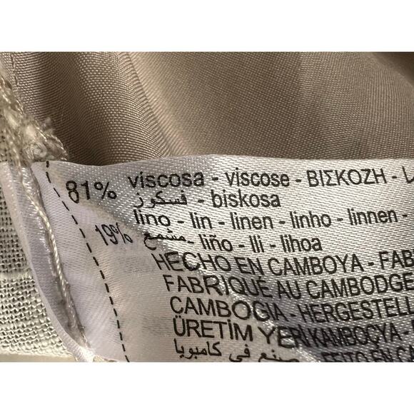 ZARA peach teal watercolor linen blend paperbag wide leg tie pants NWT Sz L - Picture 7 of 7